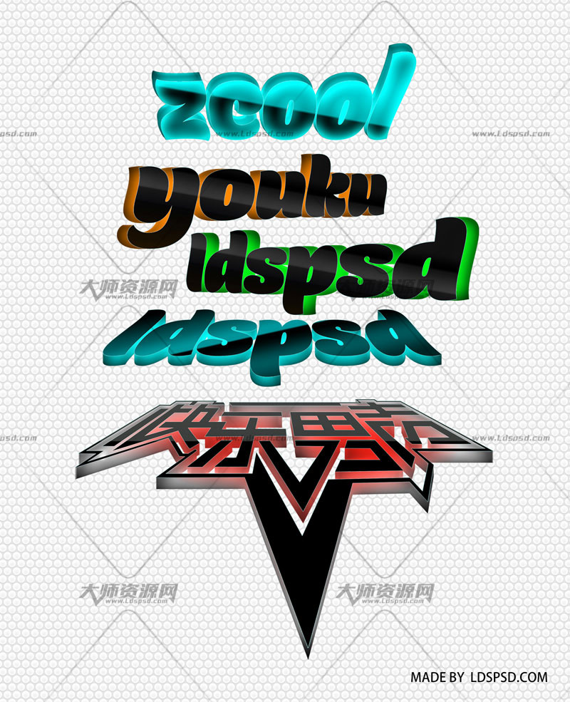 3D Text Effects,PS动作－时尚简洁的3D文本制作